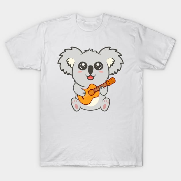 Adorable koala Playing Acoustic Guitar Cartoon T-Shirt by RayanPod